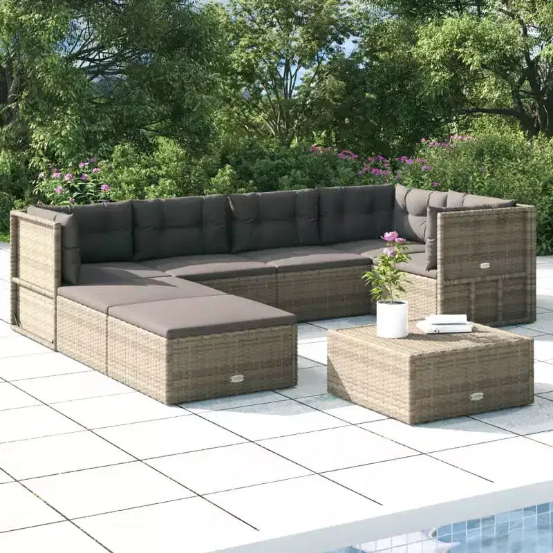 vidaXL - Set da Salotto da Giardino a 7 Pezzi - Divano Sezionale in Rattan Sintetico Grigio con Cuscini - Seduta Modulare da Esterno - Sedili Regolabili