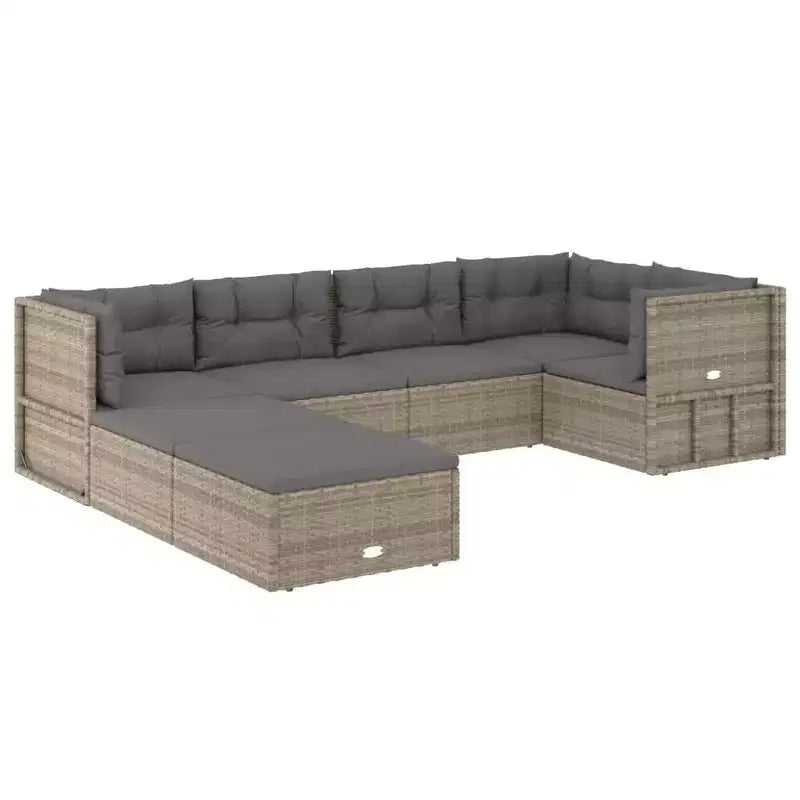 vidaXL - Set da Salotto da Giardino a 7 Pezzi - Divano Sezionale in Rattan Sintetico Grigio con Cuscini - Seduta Modulare da Esterno - Sedili Regolabili
