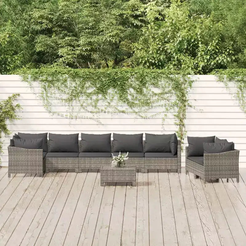 vidaXL Salon de jardin Fauteuil et canapé avec coussins Résine tressée gris