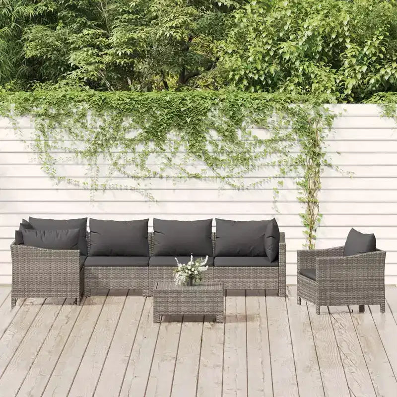 vidaXL Salotto da Esterno a 7 Pezzi con Cuscini in Poly Rattan Grigio