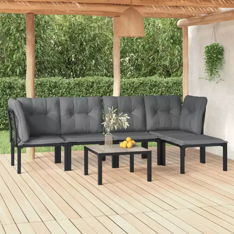 vidaXL Set Divani da Giardino 6 pz in Polyrattan Nero e Grigio