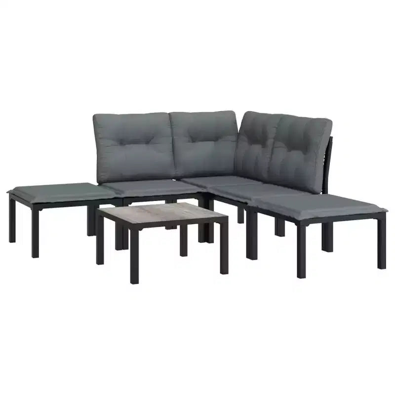 vidaXL Salon de jardin d'extérieur en résine tressée noir et gris