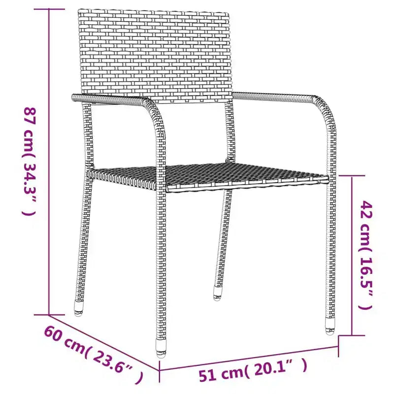 vidaXL Salon de jardin noir en résine tressée et acier empilable - Table 63 longueurs 6