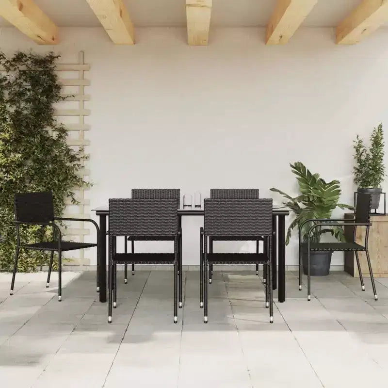 vidaXL Salon de jardin noir en résine tressée et acier empilable - Table 63 longueurs 6