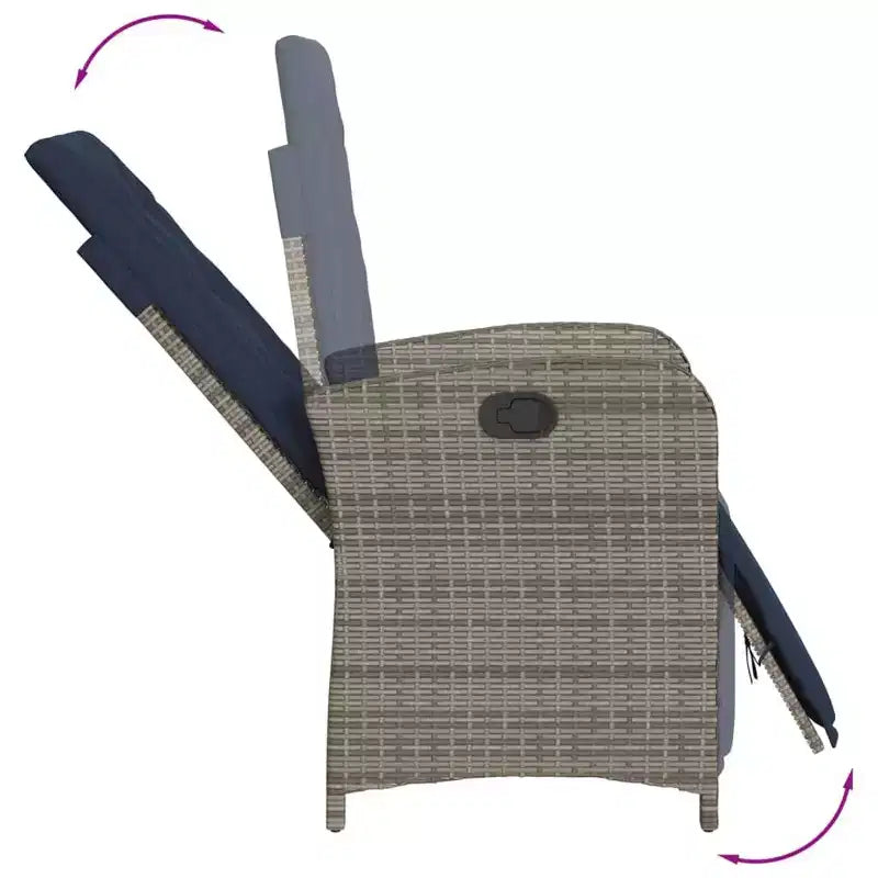 vidaXL Salon de jardin 7 pcs en résine tressée gris avec coussins bleu marine - Chaises inclinables réglables et plateau de table en verre trempé pour jardin/extérieur/balcon