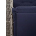 vidaXL Salon de jardin 7 pcs en résine tressée gris avec coussins bleu marine - Chaises inclinables réglables et plateau de table en verre trempé pour jardin/extérieur/balcon