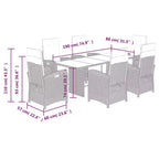 vidaXL Salon de jardin 7 pcs en résine tressée gris avec coussins bleu marine - Chaises inclinables réglables et plateau de table en verre trempé pour jardin/extérieur/balcon