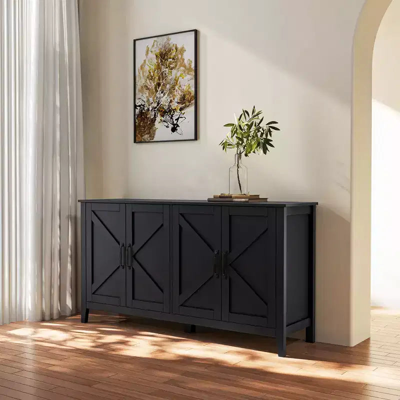 Buffet vaisselier avec rangement de 150 cm, meuble de rangement d'appoint vintage avec 4 portes, armoires de bar à café de style ferme pour cuisine, couloir, entrée