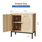 Credenza da 80 cm, armadietto in rattan con ripiani regolabili, credenza da cucina per soggiorno, sala da pranzo, ingresso