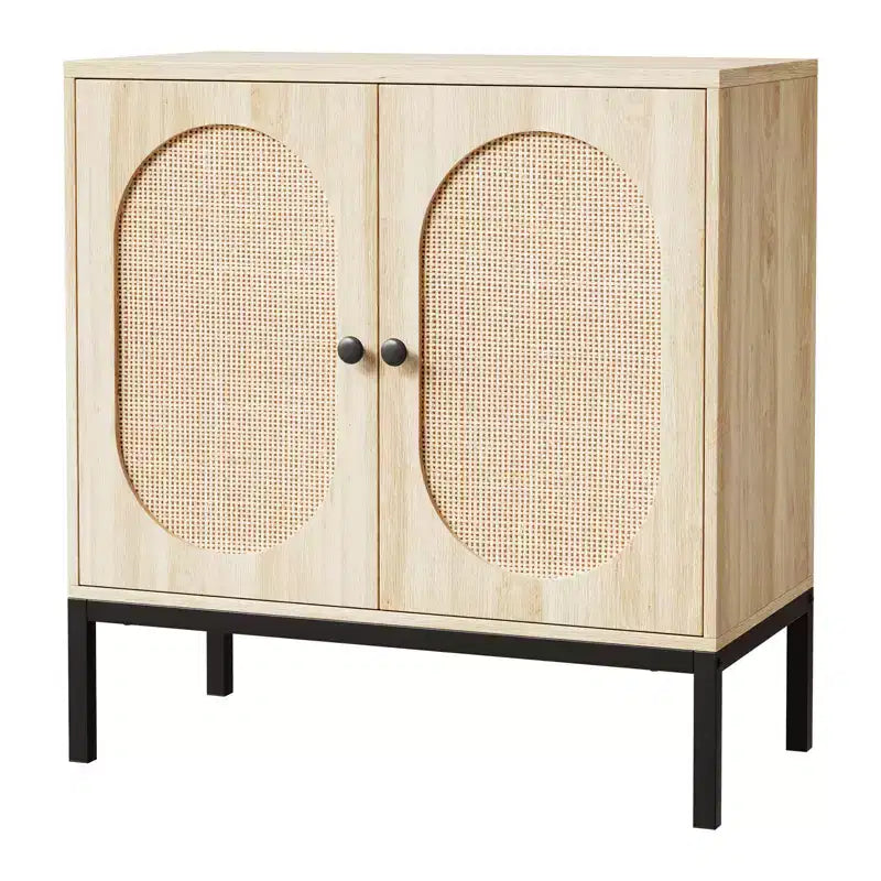 Credenza da 80 cm, armadietto in rattan con ripiani regolabili, credenza da cucina per soggiorno, sala da pranzo, ingresso