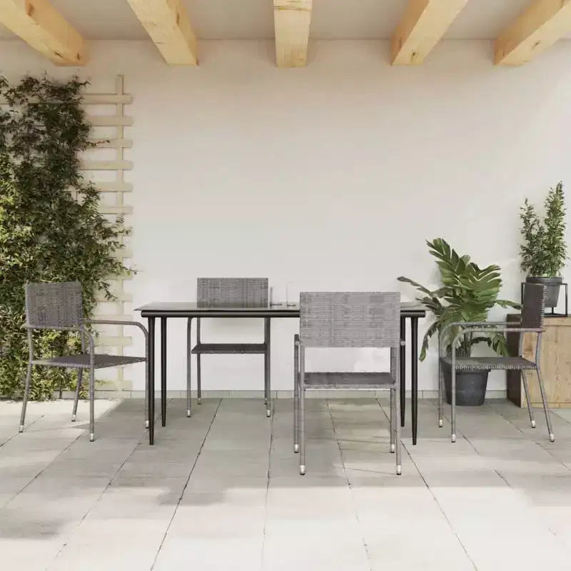 vidaXL Set da pranzo da giardino in rattan PE nero, acciaio verniciato a polvere, vetro - Lunghezza tavolo 63 Grigio 4