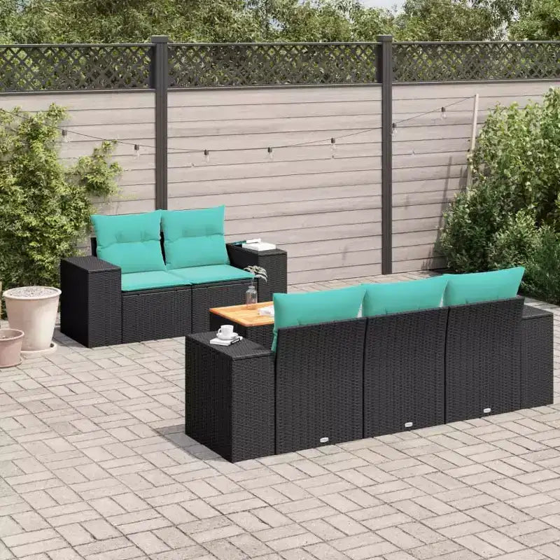 vidaXL Set Divani da Giardino 6 pz con Cuscini Nero in Polyrattan