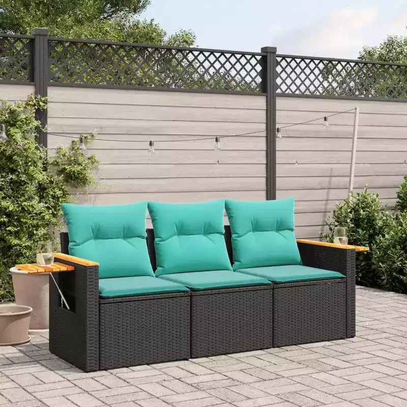 vidaXL Salotto da Giardino Nero in Rattan Sintetico 3 pz con Cuscini Sfoderabili