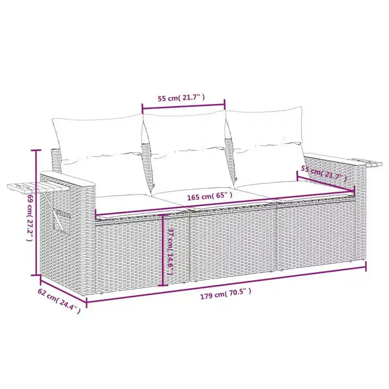 vidaXL Salotto da Giardino Nero in Rattan Sintetico 3 pz con Cuscini Sfoderabili