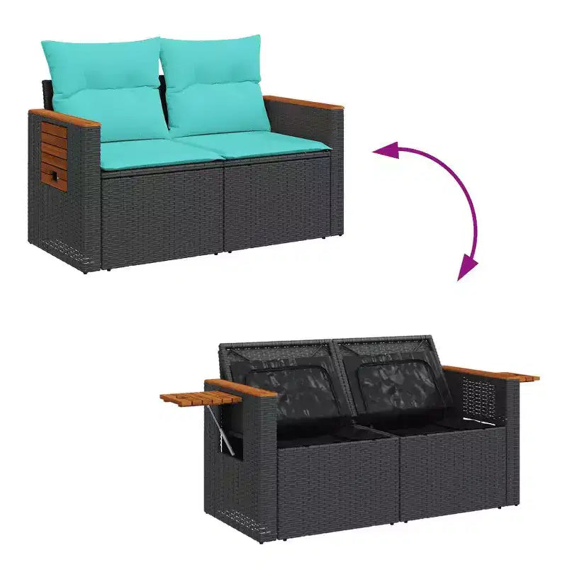 vidaXL Salotto da Giardino Nero in Rattan Sintetico 3 pz con Cuscini Sfoderabili