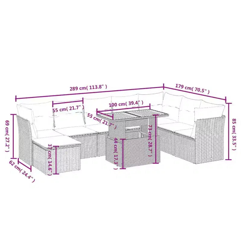 vidaXL Set Divani da Giardino 9 pz con Cuscini in Polyrattan Nero