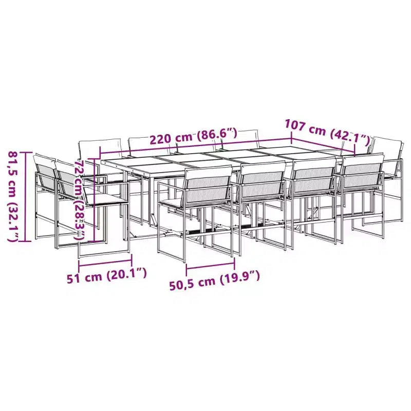 vidaXL Set da Pranzo per Esterni con Cuscini 13 pz in Textilene Nero - Sedie Salvaspazio Pieghevoli, Resistente ai Raggi UV, Tavolo in Vetro Temperato