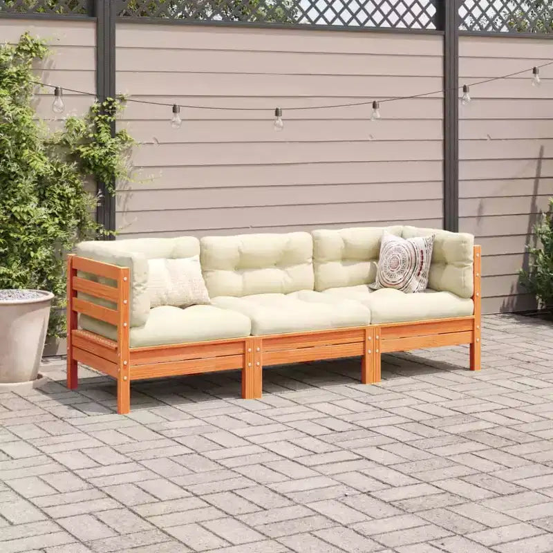 vidaXL Set divani da giardino Marrone cera, Crema