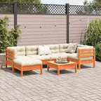 vidaXL Set Divani da Giardino Marrone cera, Crema in Legno massello di pino, Tessuto Oxford