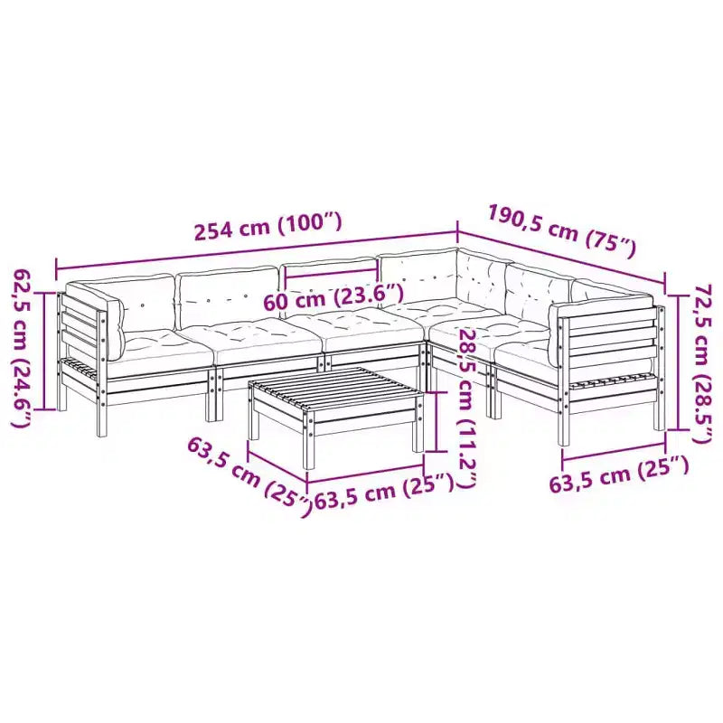 vidaXL Set divani da giardino Marrone cera Legno massello di pino, Tessuto Oxford, Cotone PP
