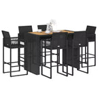 vidaXL Ensemble de bar d'extérieur 7 pièces noir - Poly rotin et acacia résistants aux intempéries avec tabourets