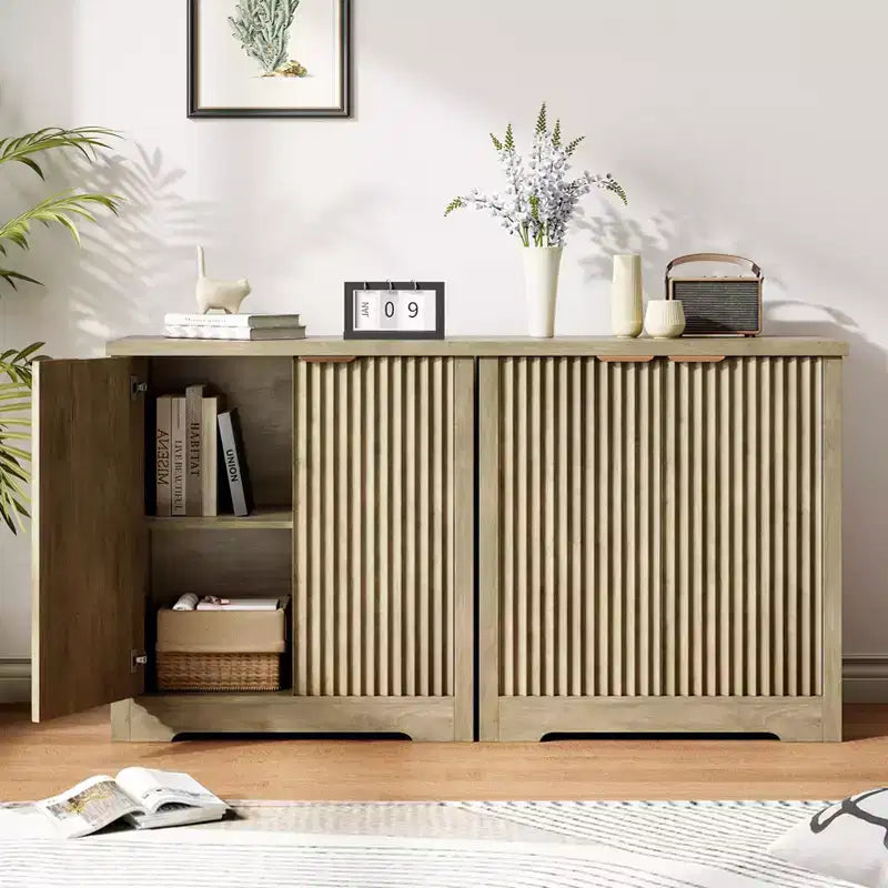 Buffet encastré avec rangement, Buffet contemporain avec 2 portes et étagères réglables, Meuble TV, Armoire de rangement Mid-Century pour entrée