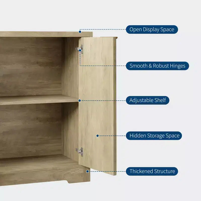 Buffet encastré avec rangement, Buffet contemporain avec 2 portes et étagères réglables, Meuble TV, Armoire de rangement Mid-Century pour entrée