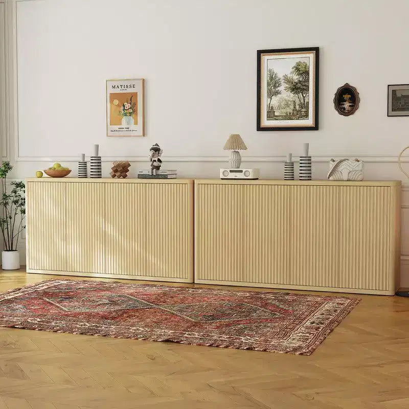 Grand buffet vaisselier de 168 cm, armoire de cuisine moderne à cannelures, table console de bar à café