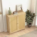 Credenza a Buffet con Ante in Rattan e Ripiani Regolabili, Mobile Contenitore da Cucina, Credenza Mobiletto Consolle per Ingresso Sala da Pranzo