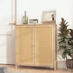 Credenza a Buffet con Ante in Rattan e Ripiani Regolabili, Mobile Contenitore da Cucina, Credenza Mobiletto Consolle per Ingresso Sala da Pranzo
