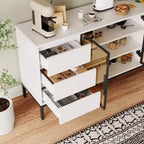 Mobile credenza da caffè da 63 pollici con contenitore, mobile buffet con 3 cassetti, isola cucina bianca stile fattoria con tavolo credenza a 2 ante in vetro per sala da pranzo e cucina