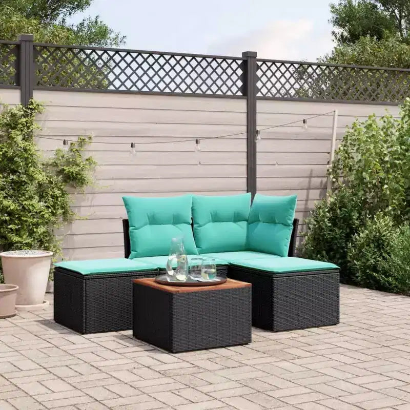 vidaXL Set divani da giardino 5 pz con cuscini, in polyrattan nero