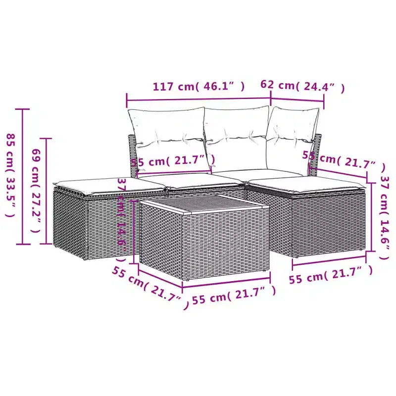 vidaXL Set divani da giardino 5 pz con cuscini, in polyrattan nero