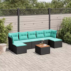 vidaXL Salotto da Giardino 8 pz con Cuscini Nero e Blu in Polyrattan