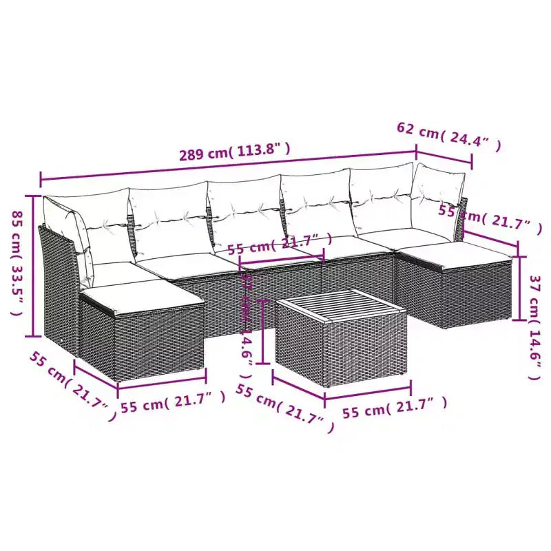 vidaXL Salotto da Giardino 8 pz con Cuscini Nero e Blu in Polyrattan