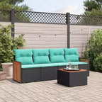 vidaXL Salon de jardin 5 pièces avec coussins résine tressée noir