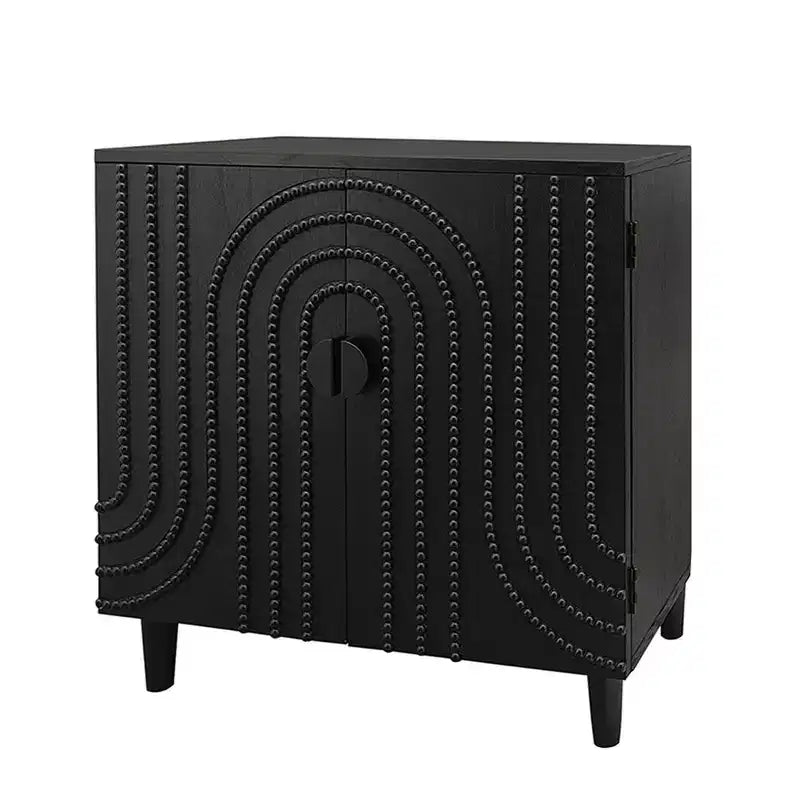 Buffet de salle à manger 59" à cannelures avec 4 portes, meuble d'entrée noir antique, armoire de rangement décorative, crédence d'appoint pour salon, cuisine, maison