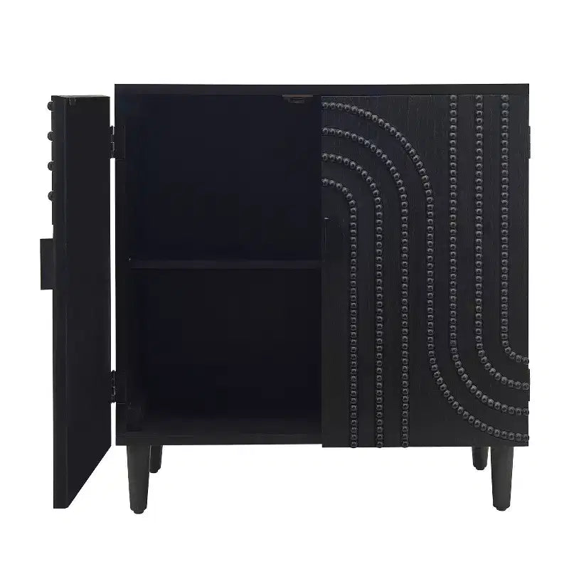 Buffet de salle à manger 59" à cannelures avec 4 portes, meuble d'entrée noir antique, armoire de rangement décorative, crédence d'appoint pour salon, cuisine, maison