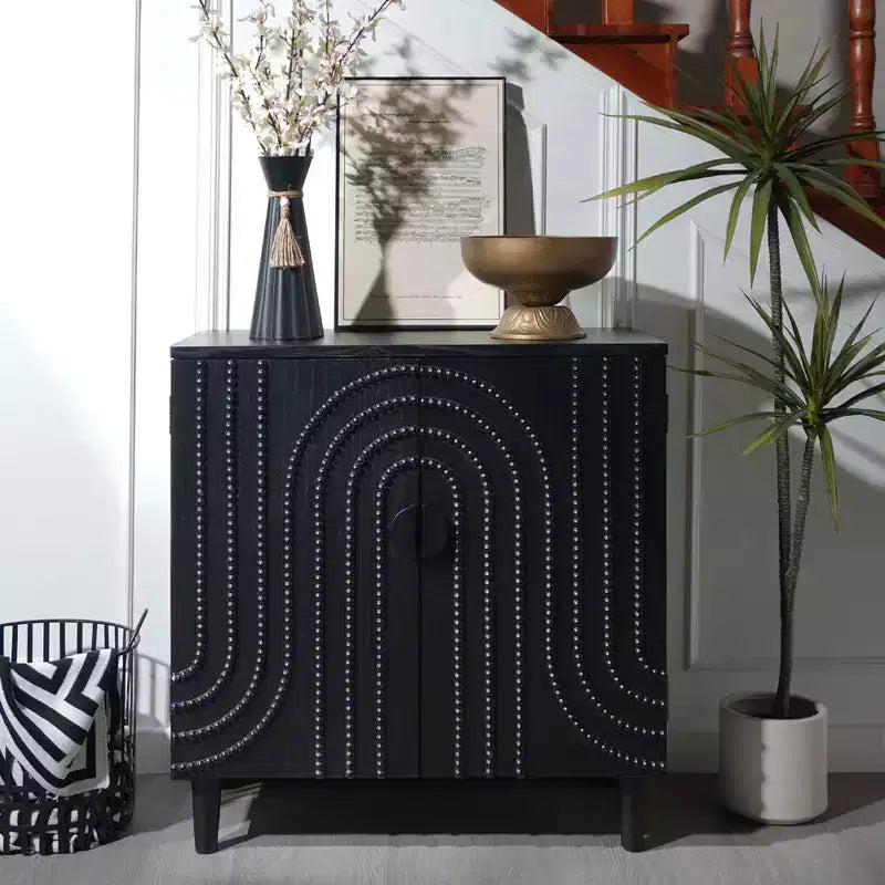 59 Fluted Sideboard Buffet Cabinet with 4 Door Antique Black Entryway Table Decorative Storage Cabinet Accent Credenzas for Living Room Home Kitchen