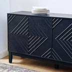 Buffet de rangement 60 po avec portes à motif géométrique et étagères réglables, meuble TV console moderne, table de bar à café pour cuisine