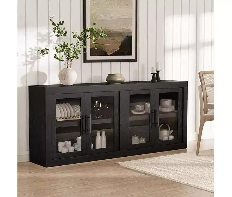 CuisinSmart 71 Sideboard Buffet Cabinet with 4 Doors, Mid Century Modern Accent Cabinet with Storage for Living Room Kitchen, Natural