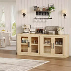 CuisinSmart 71 Buffet bas avec 4 portes, Buffet d'appoint de style Mid-Century Modern avec rangement pour salon et cuisine, Naturel