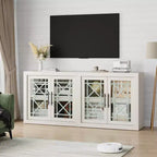CuisinSmart 71 Buffet bas avec 4 portes, Buffet d'appoint de style Mid-Century Modern avec rangement pour salon et cuisine, Naturel