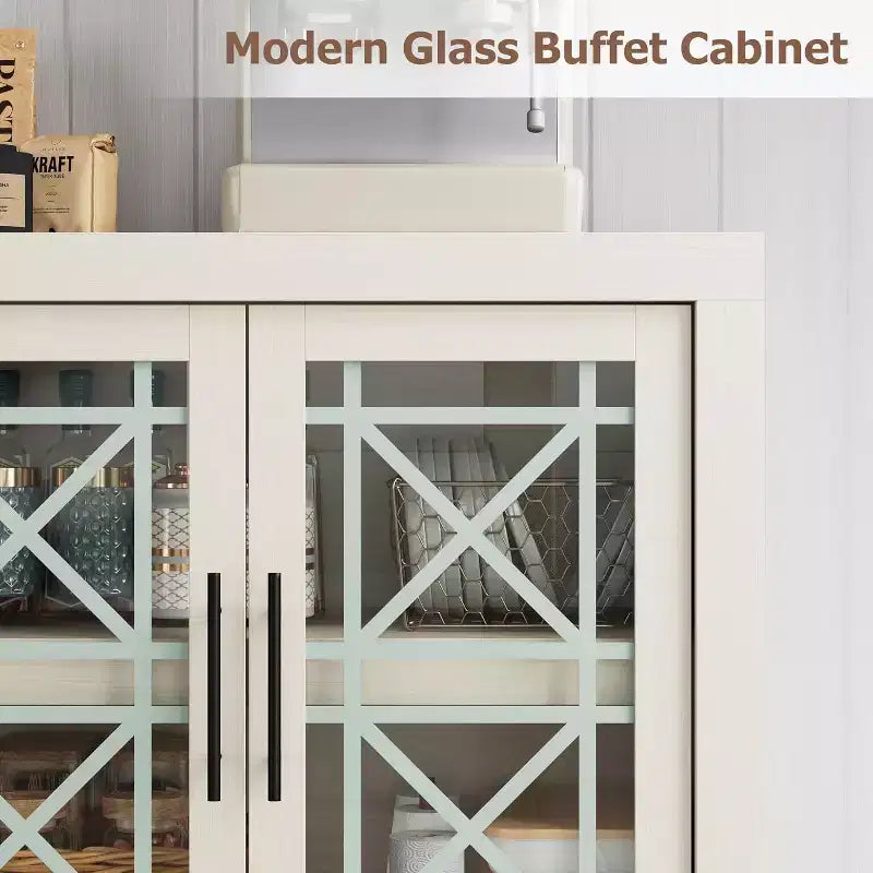 CuisinSmart 71 Buffet bas avec 4 portes, Buffet d'appoint de style Mid-Century Modern avec rangement pour salon et cuisine, Naturel