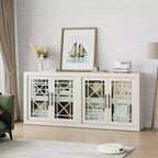 CuisinSmart 71 Buffet bas avec 4 portes, Buffet d'appoint de style Mid-Century Modern avec rangement pour salon et cuisine, Naturel
