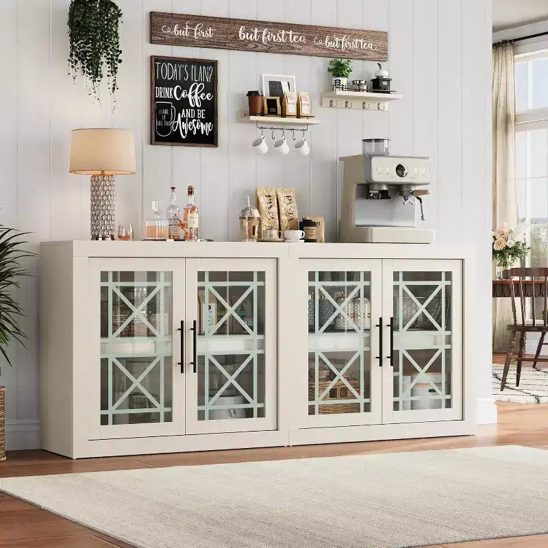 CuisinSmart 71 Mobile Buffet con 4 Ante, Armadio Accento Moderno di Metà Secolo con Contenitore per Soggiorno Cucina, Naturale