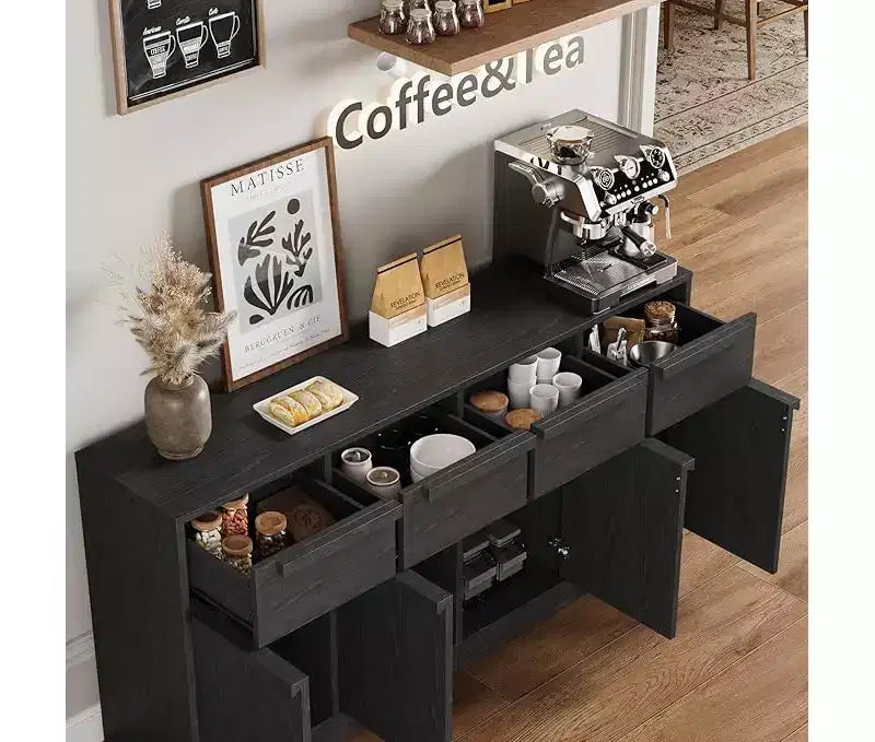 Buffet de cuisine CuisinSmart avec tiroirs, grand meuble de café avec rangement, buffet en bois moderne pour la cuisine et la salle à manger