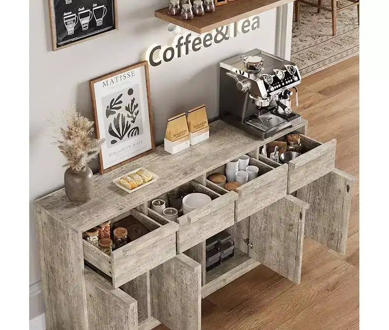 Buffet de cuisine CuisinSmart avec tiroirs, grand meuble de café avec rangement, buffet en bois moderne pour la cuisine et la salle à manger