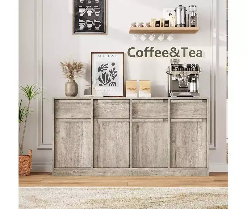 Buffet de cuisine CuisinSmart avec tiroirs, grand meuble de café avec rangement, buffet en bois moderne pour la cuisine et la salle à manger
