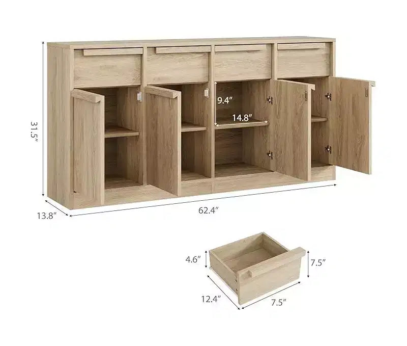 Buffet de cuisine CuisinSmart avec tiroirs, grand meuble de café avec rangement, buffet en bois moderne pour la cuisine et la salle à manger